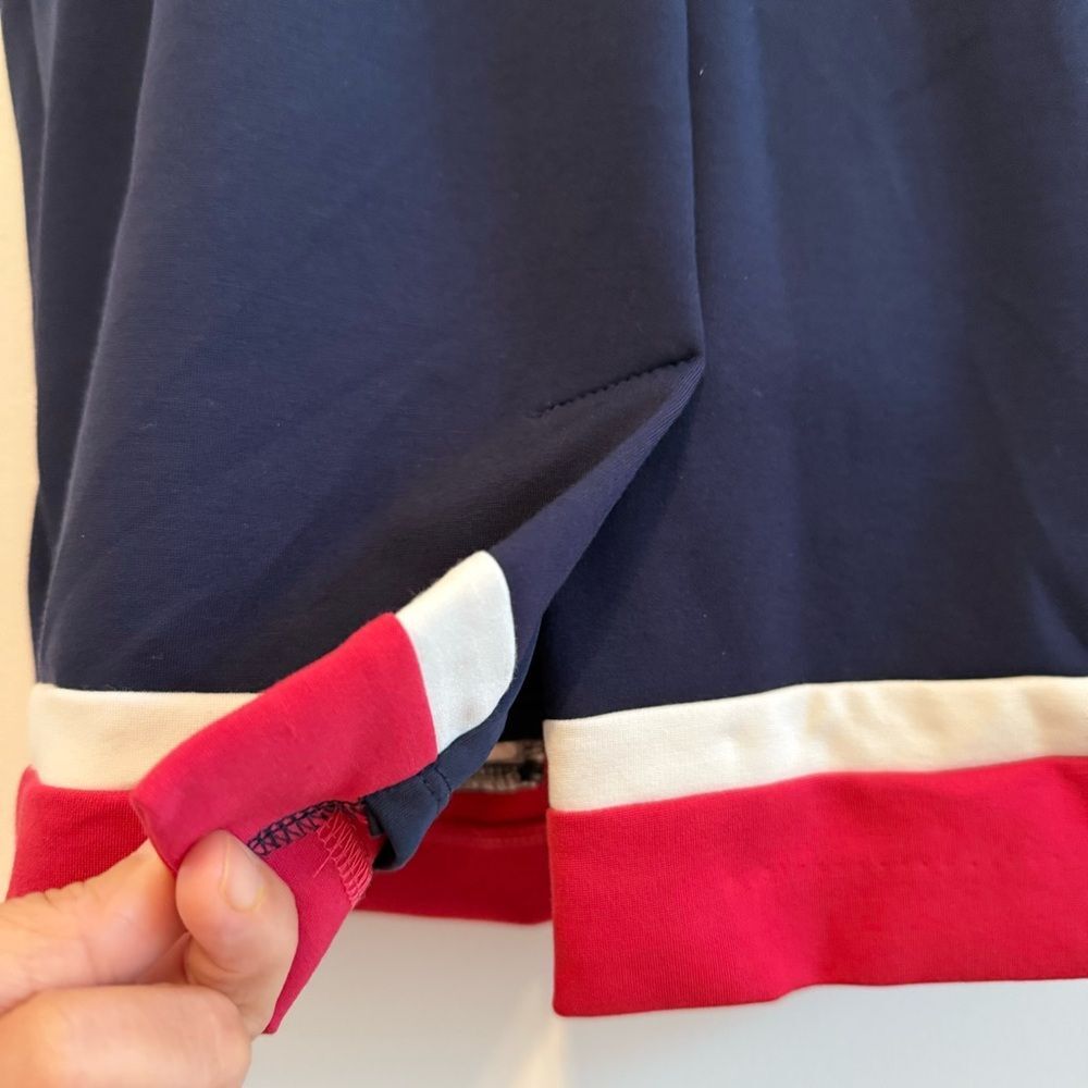 Boden Flora Ponte Navy Pink Midi V-Neckline Sheath Silhouette Size 4P - Picture 8 of 9